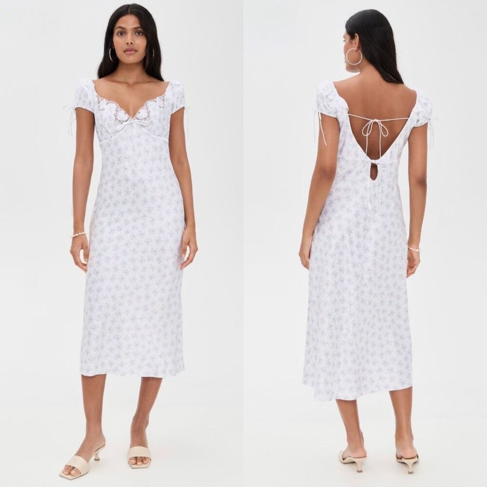 NWT For Love & Lemons Sweet Escape Floral Lace Slip Dress Large Coquette White
